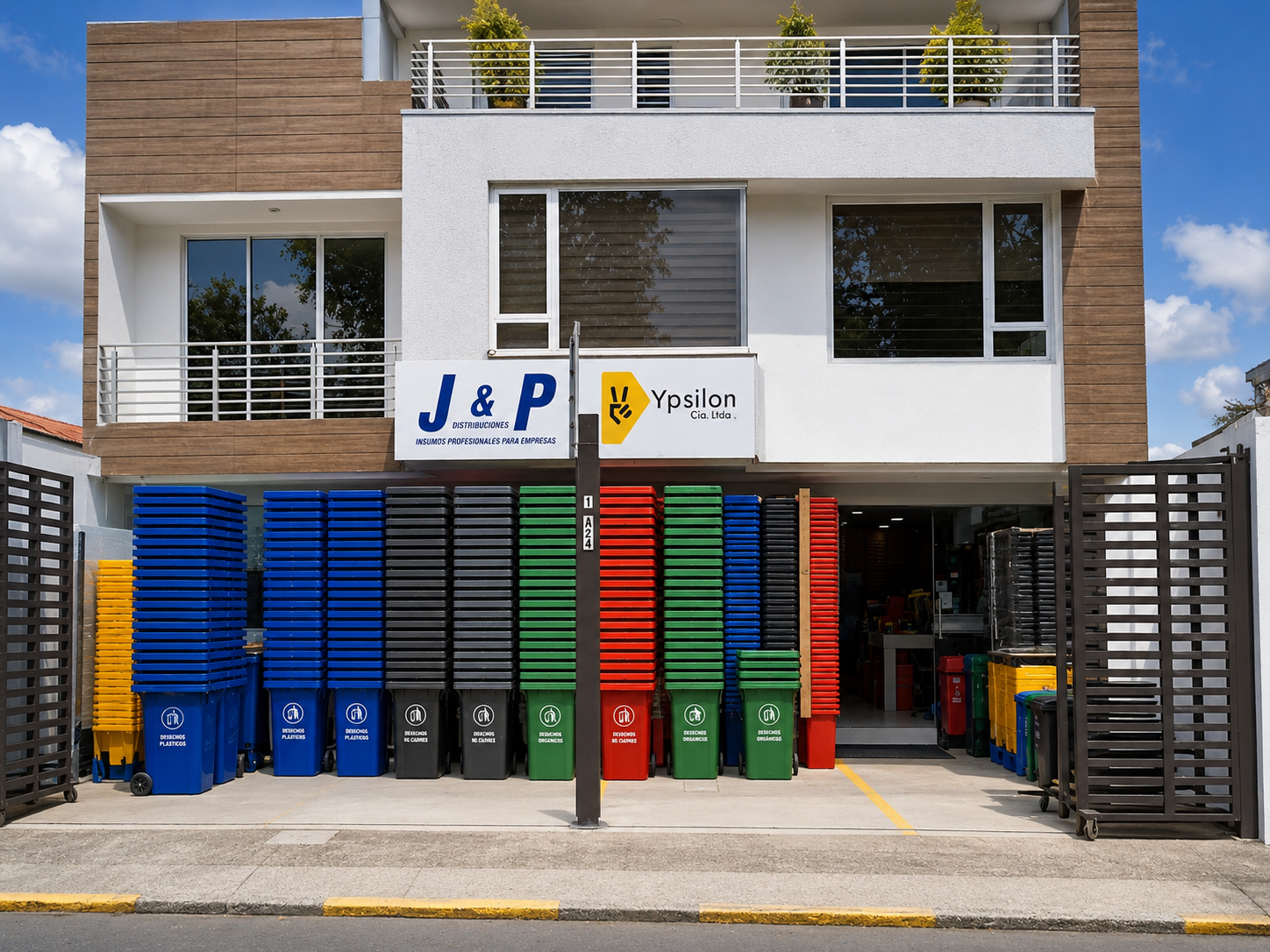 Local de J&P Distribuciones con contenedores